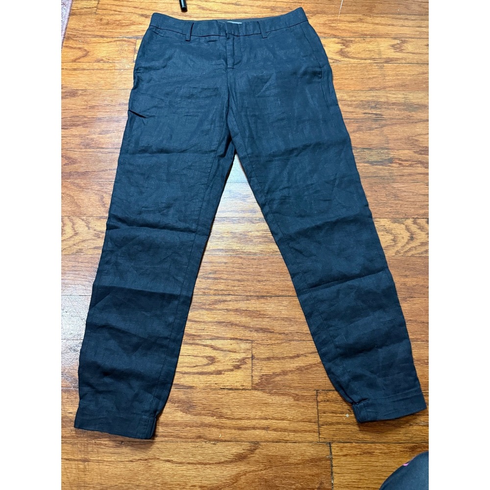 Vince Black 100% Linen Jogger Pants Women's Size 0 Tapered Elastic Cuff Casual